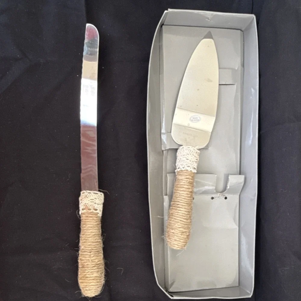 Royal Chinet Cake Knife & Server Set Stainless Steel Twine Handles Glossy Finish